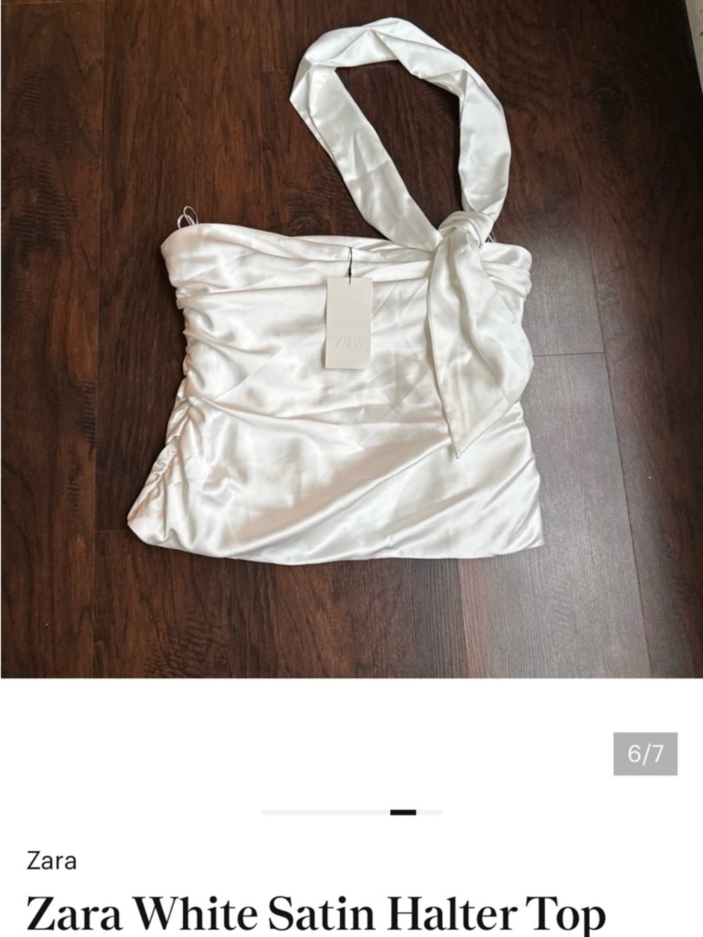 Zara Satin One-Shoulder Tie Detail Top - White